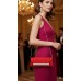 Evening Bags Wholesale - Fuchsia Pleated Satin w/ Mesh Metal Bar Accent Evening Bag